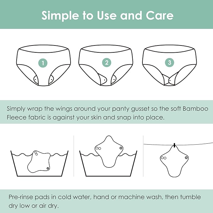 wegreeco 6 Pc Reusable Menstrual Pads, Ultra Thin Pantiliners for Thongs, Cloth Pads, Panty Liners for Teens, Women, Nonslip Pantiliners + 1 Pc Wet Bag(Mustard Yellow, Grey, Beige, XS)