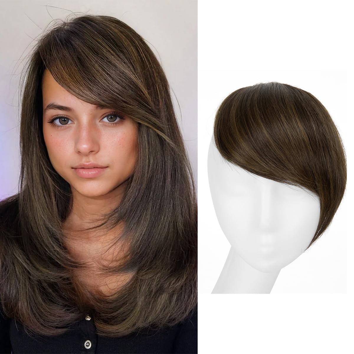 SARLA Clip in Side Bangs Extension Straight Synthetic Fake Bangs One Piece for Women Coffee Brown