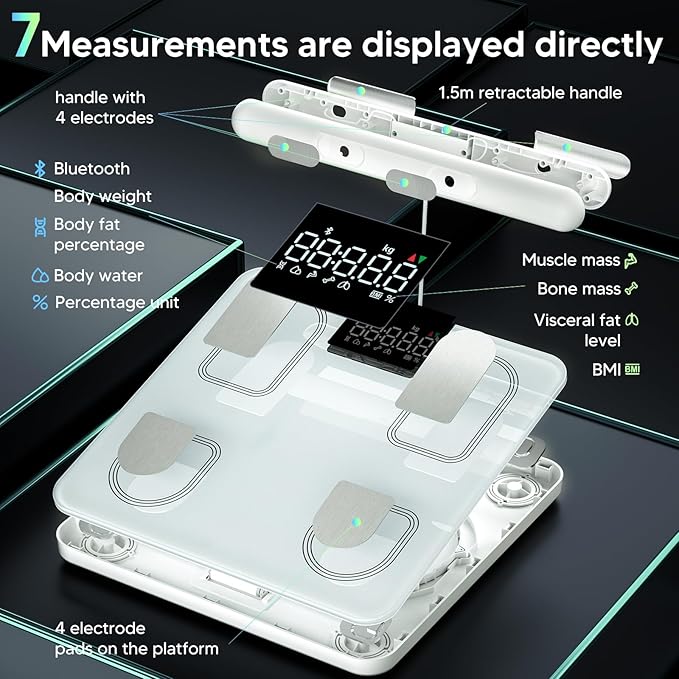 arboleaf Scale for Body Weight, Bluetooth Smart Digital Weighing Scales with 8 Electrode, High Precision 26 Body Composition Analyzer for BMI Muscle Mass