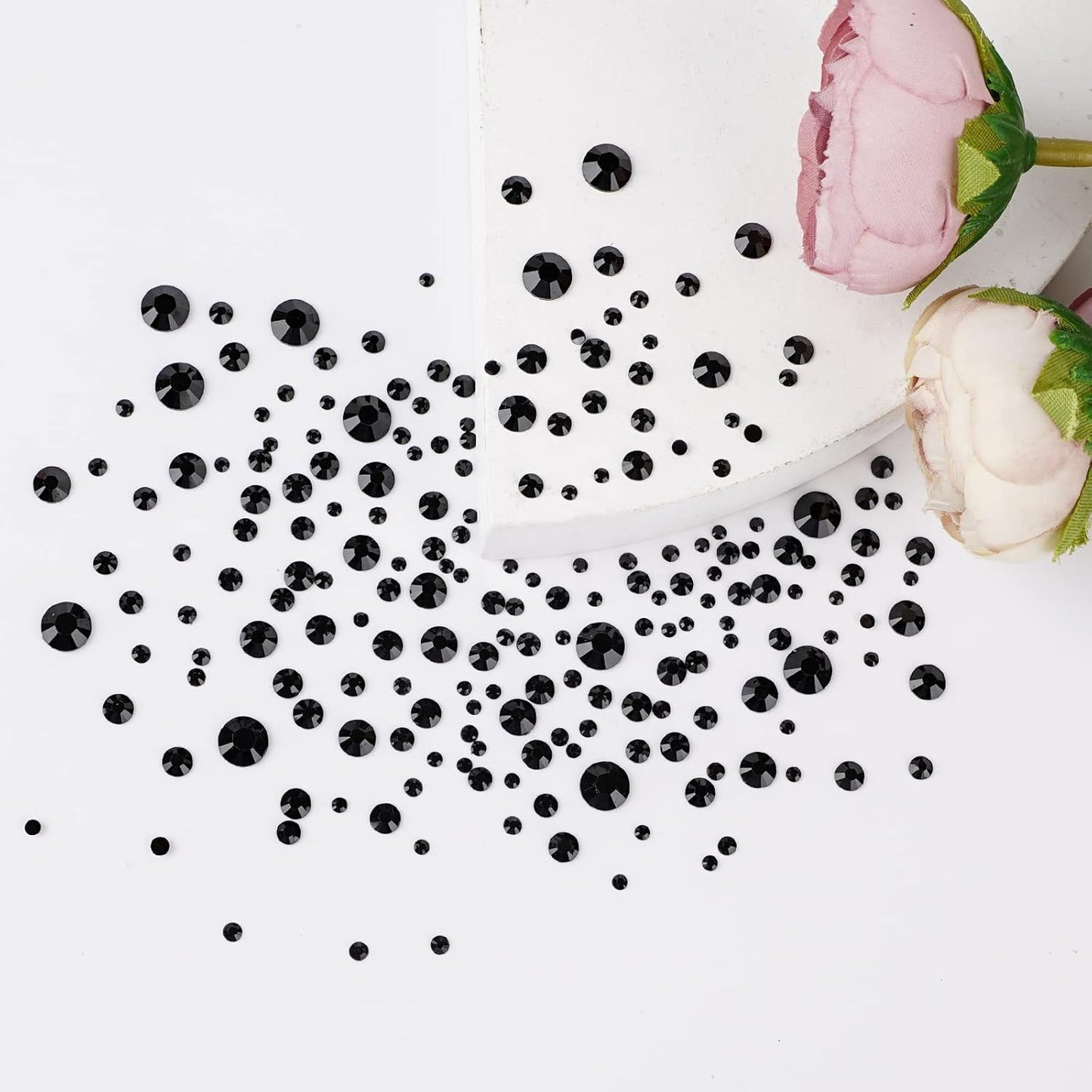 Canvalite 2784PCS Black Rhinestones Flat Back Gems, Nail Rhinestones Nail Art Gems with 5Pcs Jewelry Glues, Tweezers and Rhinestone Picker, Nail Art Tools for Nails, Clothes, Face, Crafts
