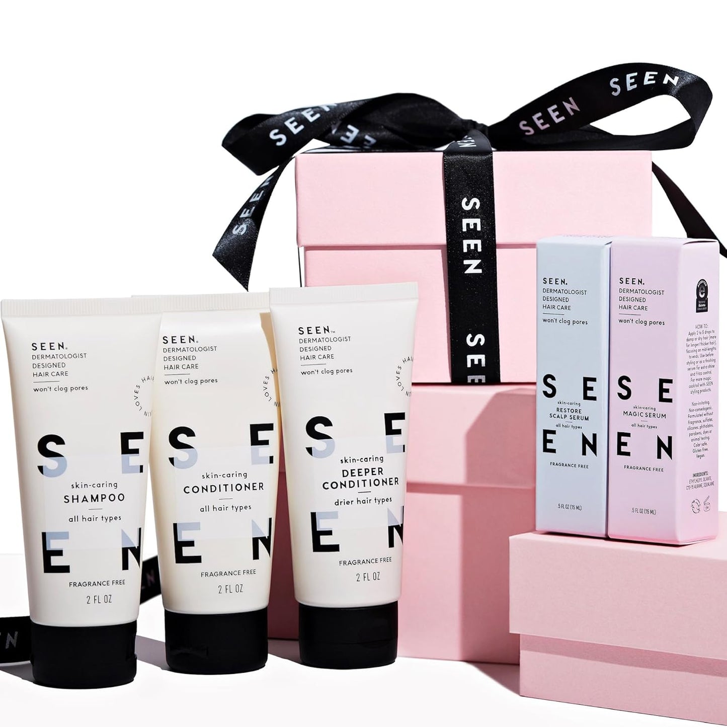 SEEN Discovery Kit - Fragrance Free - Non-Comedogenic & Sulfate-Free Hair Set- Dermatologist-Developed - Safe for Sensitive, Eczema & Acne Prone Skin