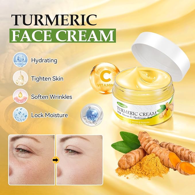 Turmeric Skin Care Set with Vitamin C, Turmeric Skincare Set Christmas Gifts for Women, Skin Care Kit for Anti-Aging Hydrating, Skincare Gift Set with Turmeric Soap Bar & Scrub, Turmeric Oil & Cream