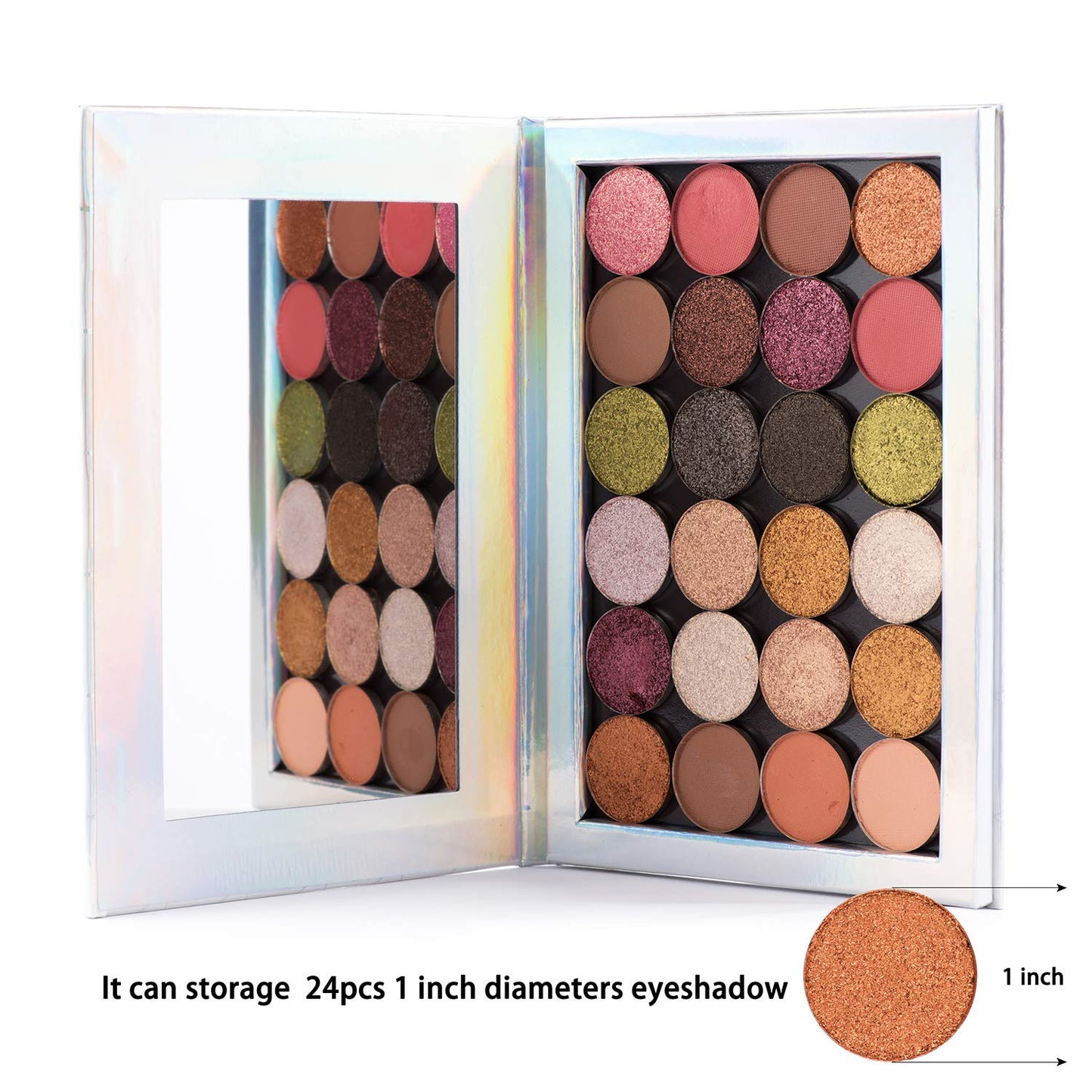 Magnetic Palette Mermaid Empty Makeup Palette with Mirror and 30Pcs Adhesive Empty Palette Metal Stickers for Eyeshadow Lipstick Blush Powder (Silver)