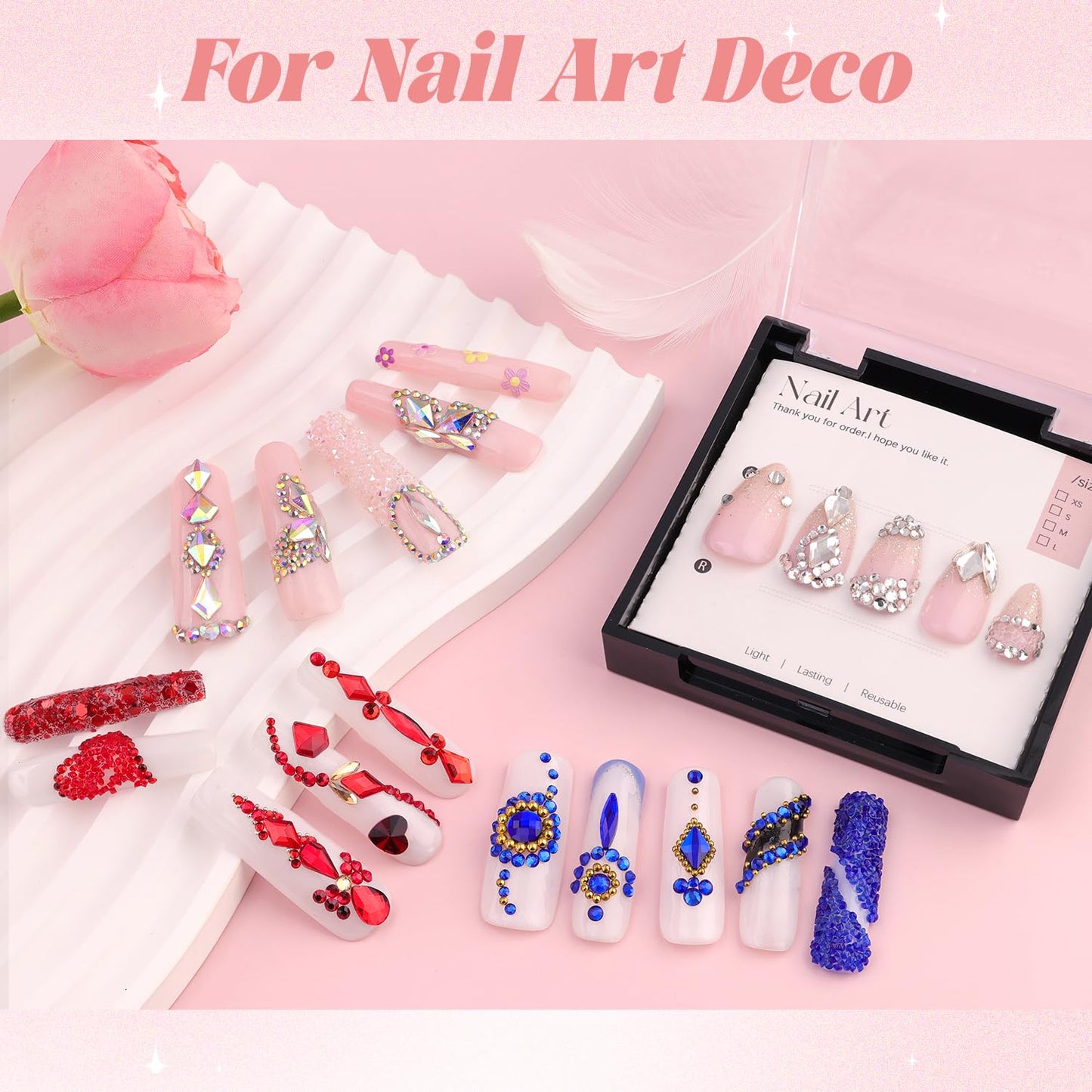3600pcs Glass Red Nail Rhinestones 6 Sizes(1.8/2/2.4/2.8/3/4mm) Flatback Crystal Nail Charms Jewels Decoration for Nail Art and Crafting, Tweezer and Pickup Pen included