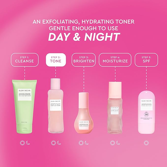 Glow Recipe PHA + BHA Face Toner - Korean Skin Care Pore Minimizer & Gentle Facial Exfoliator for Tightening, Hydrating & Exfoliating - Glycerin, Watermelon & Cactus Water (150ml)