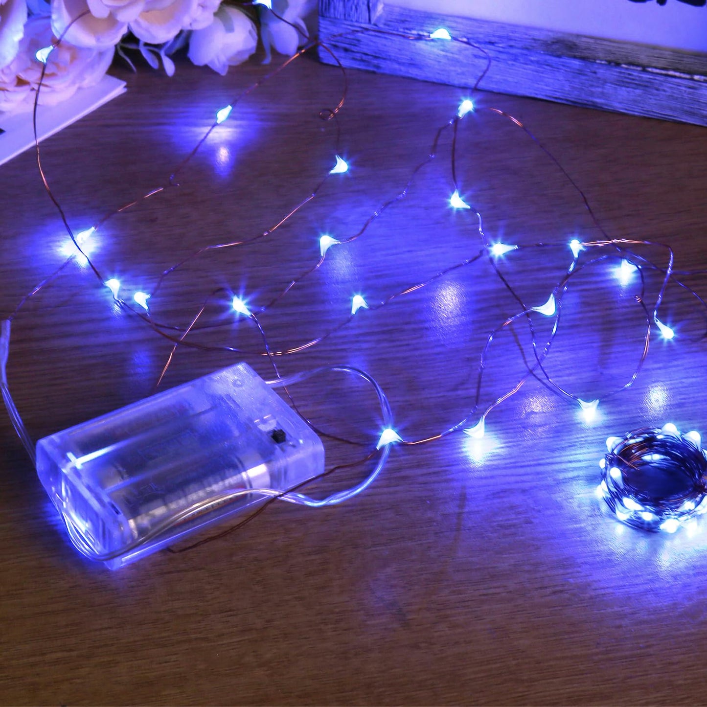 Sanniu Led Fairy Lights Battery Operated, 1 Pack Mini Battery Powered Copper Wire Starry String Lights for Christmas, Parties, Wedding, Bedroom, Patio, Indoor, Home Decoration (5m/16ft Blue)