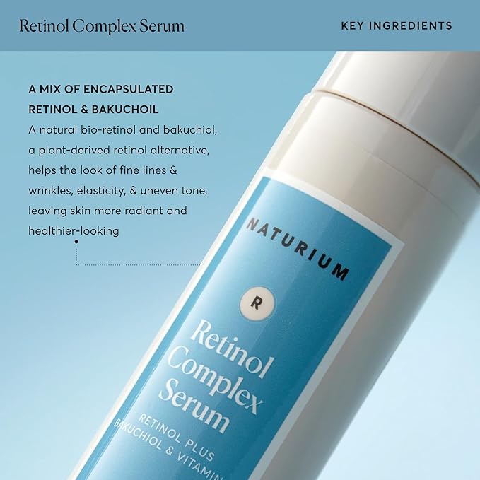 Naturium Retinol Complex Serum, Encapsulated Retinols & Bakuchiol, Refining & Smoothing Facial Serum, 1 oz