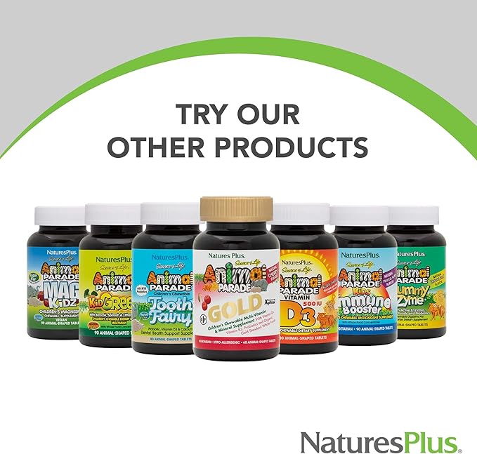 NaturesPlus Animal Parade Source of Life Gold Children's Liquid Multivitamin, 30 OZ - Natural Tropical Berry Flavor - Immune Support Supplement - Organic Whole Foods, Gluten-Free, Vegan - 60 Servings