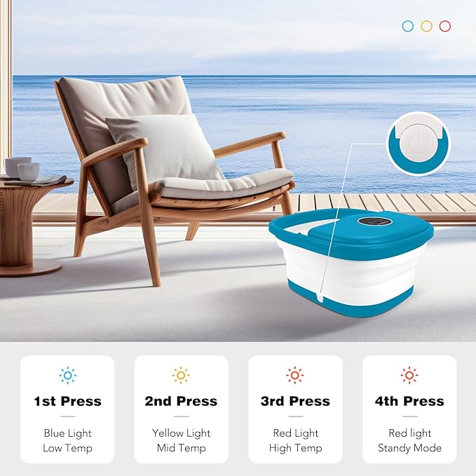 Collapsible Foot Spa Bath with Heat, Remote Control, Temperature Control, Bubbles, Red Light, Pumice Stone, 16 Massage Roller Pedicure Foot Spa Tub Foot Soaker for Soothe & Relax Tired Feet