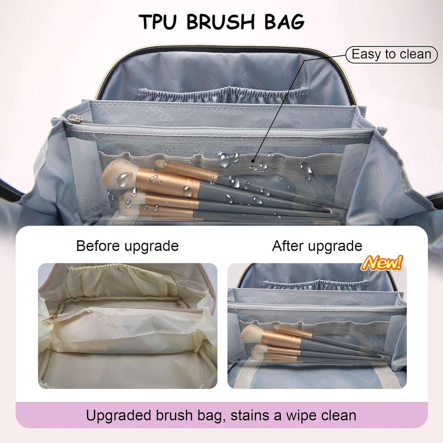BOYATU Travel Makeup Bags for Women: Vegan Leather Cosmetic Bag Set of 3 - Large Capacity Make up Bag with Divider - Wide Open Waterproof Toiletry Organizer Bag with Handle (L12-Violet)