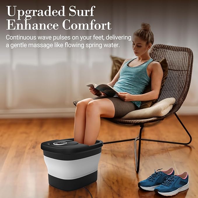 Foot Spa Bath Massager, 2025 Upgraded Foot Bath with Circulation Heat, Motorized Shiatsu Massage Balls, Pedicure Soaking Tub with Waves, Remote, Handle, Feet Stress Relief, Gifts