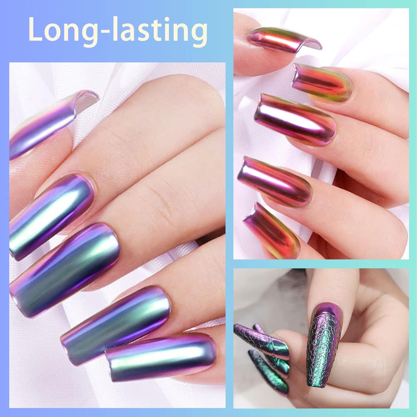 Allstarry White Chrome Nail Powder, 4 PCS Color-Shift Chameleon Chrome Effect Powder Neon Aurora Glitter Dust Iridescent Pearlescent Pearl Pigment for Nail Art Decoration, Gel Polish, Resin Craft