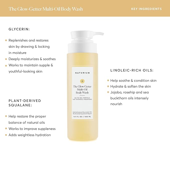 Naturium The Glow Getter Multi-Oil Hydrating Body Wash, Gentle Cleanser, 16.9 oz (Duo 2-Pack)