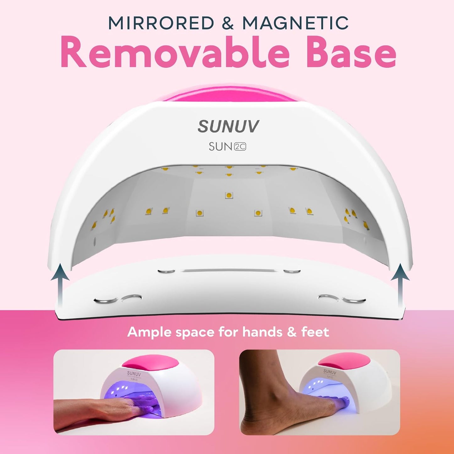 SUNUV SUN2C UV Light for Nails, UV LED Nail Lamp with 4 Timer Settings, Curing Lights Compatible with All Gel Polish Rose