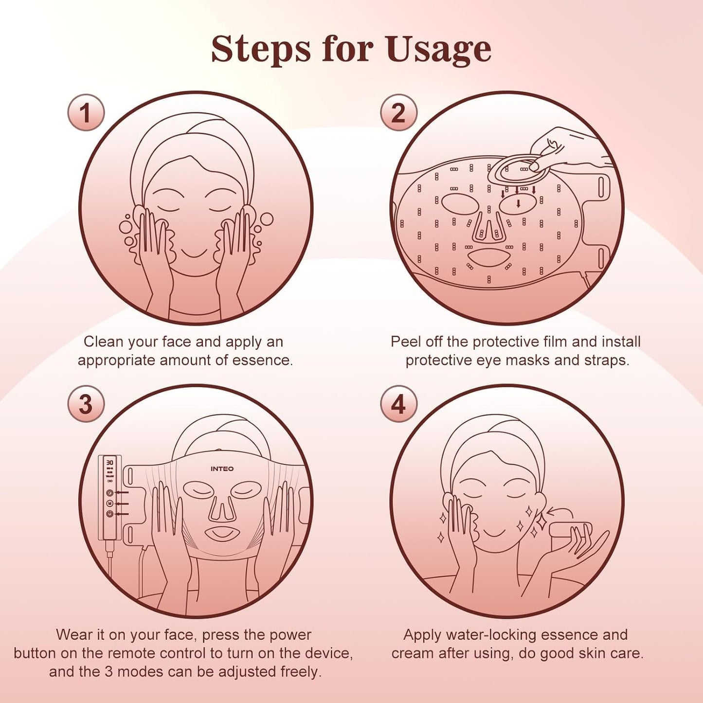 Red Light Therapy for Face, 3 Modes Portable Led Face Mask Light Therapy with Remote, Near-Infrared 850 Red Light Mask with Timing Function, Led Light Therapy at Home 180 LED Beads
