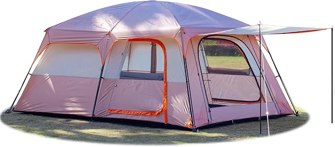 KTT Extra Large Tent 10-12-14 Person(A),Family Cabin Tents,2 Rooms,3 Doors and 3 Windows with Mesh,Straight Wall,Waterproof,Double Layer,Big Tent for Outdoor,Picnic,Camping,Family Gathering