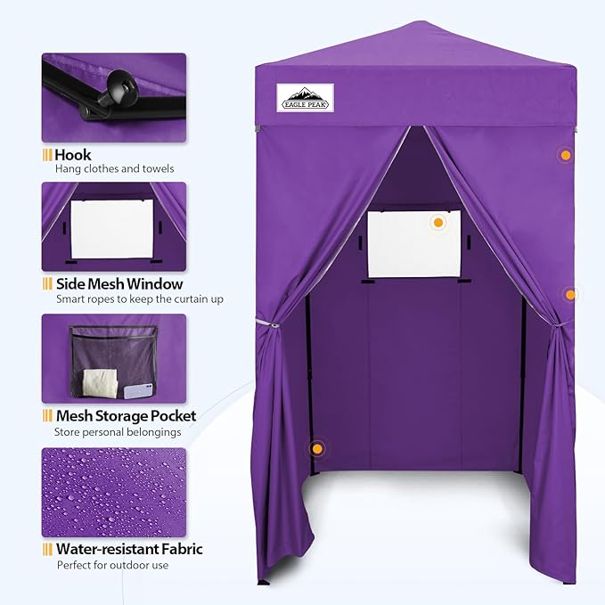 EAGLE PEAK Flex Ultra Compact 4x4 Pop-up Canopy, Sun Shelter, Changing Room, Portable Privacy Canopy Cabana for Pool, Fashion Photoshoots, or Camping, 4x4 ft, Purple