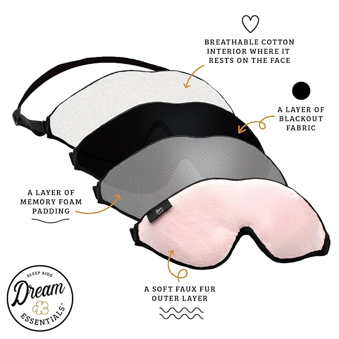 Wild Essentials® Escape Luxury Plush 3D Sleep Mask Kit with Molded Eye Cavities, Nose Bridge for Light Block, Soft Foam Cushion, Earplugs and Carry Pouch, Gift Set, Travel (Peacefully Pink)