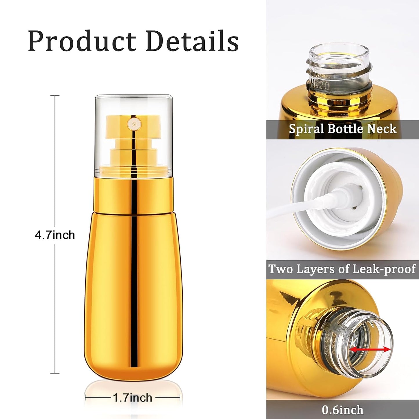 Cosywell Fine Mist Spray Bottle TSA Approved 3 Pack 2oz 60ml Leak Proof Travel Spray Bottle Empty Plastic Refillable Containers for Hair Perfume Toners Rose Water Cosmetics(Gold+Green+Pink)