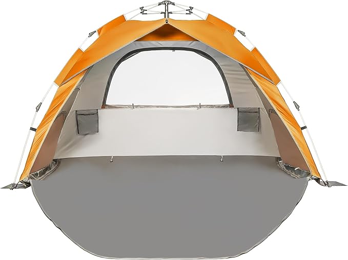 Beach Tent Pop Up Beach Sun Shade Tent with UPF 50+ UV Protection, Removable Floor Zippered Privacy & Ventilation Sun Shelter Family 3 to 4 Person