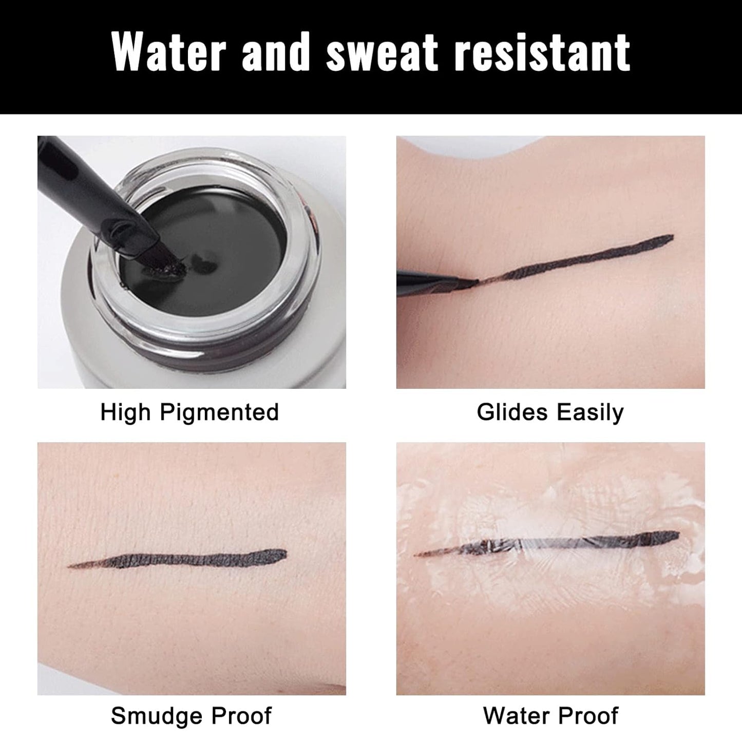Erinde White Gel Eyeliner, Waterproof Cream Eyeliner Gel Pot, High-Intensity Pigments Long Lasting Smudge-Proof Eye Liner Eyebrow Makeup, Waterline Matte Eye Liner with 2PCS Brushes, 04 White