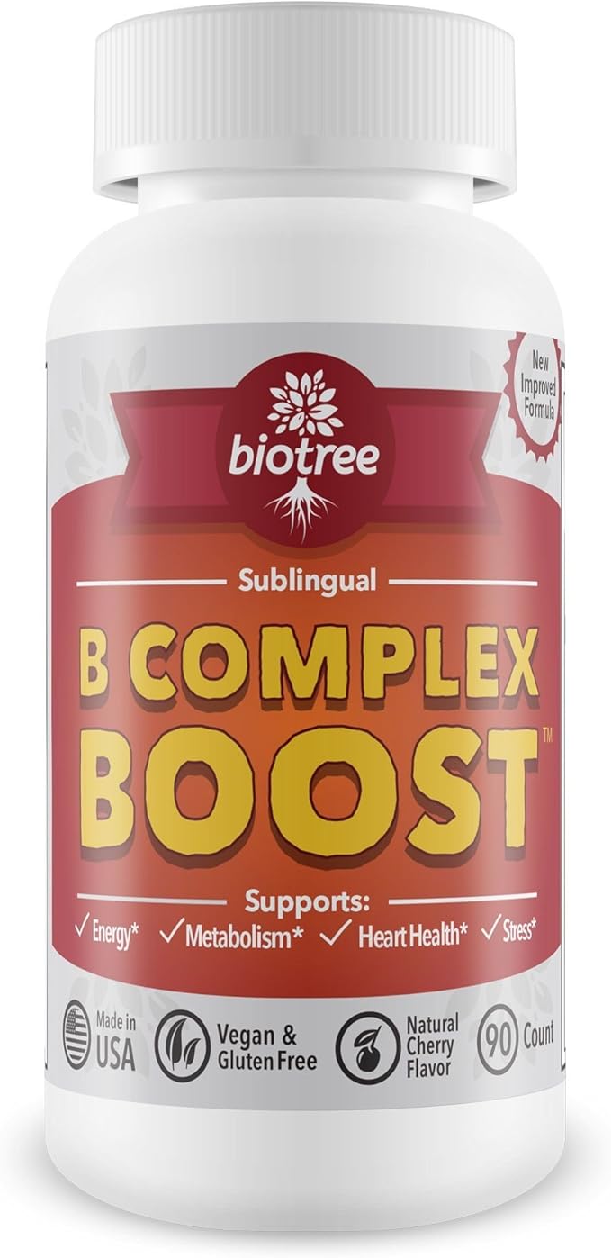 Vitamin B12 Sublingual B Complex Energy Pill B12 Methylcobalamin B6 Biotin & Folic Acid Natural Energy Supports Metabolism Heart Health & Stress Great Tasting Cherry Flavor! 100% Caffeine Free -