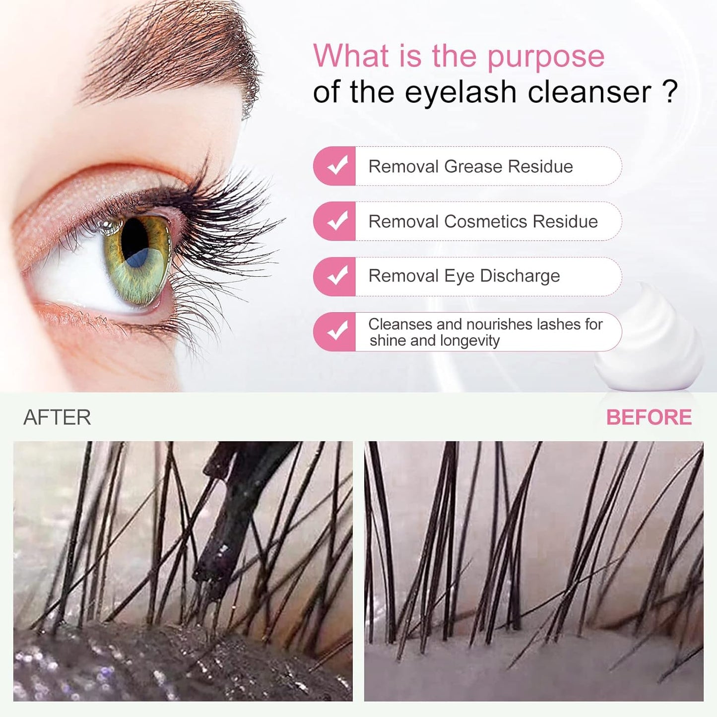 Eyelash Cleanser Concentrate 100ml Lash Extension Shampoo Oil-Free Eyelash Extension Shampoo with Salon Home Care -Makes 20 Bottles 60ml Lash Shampoo, Rose