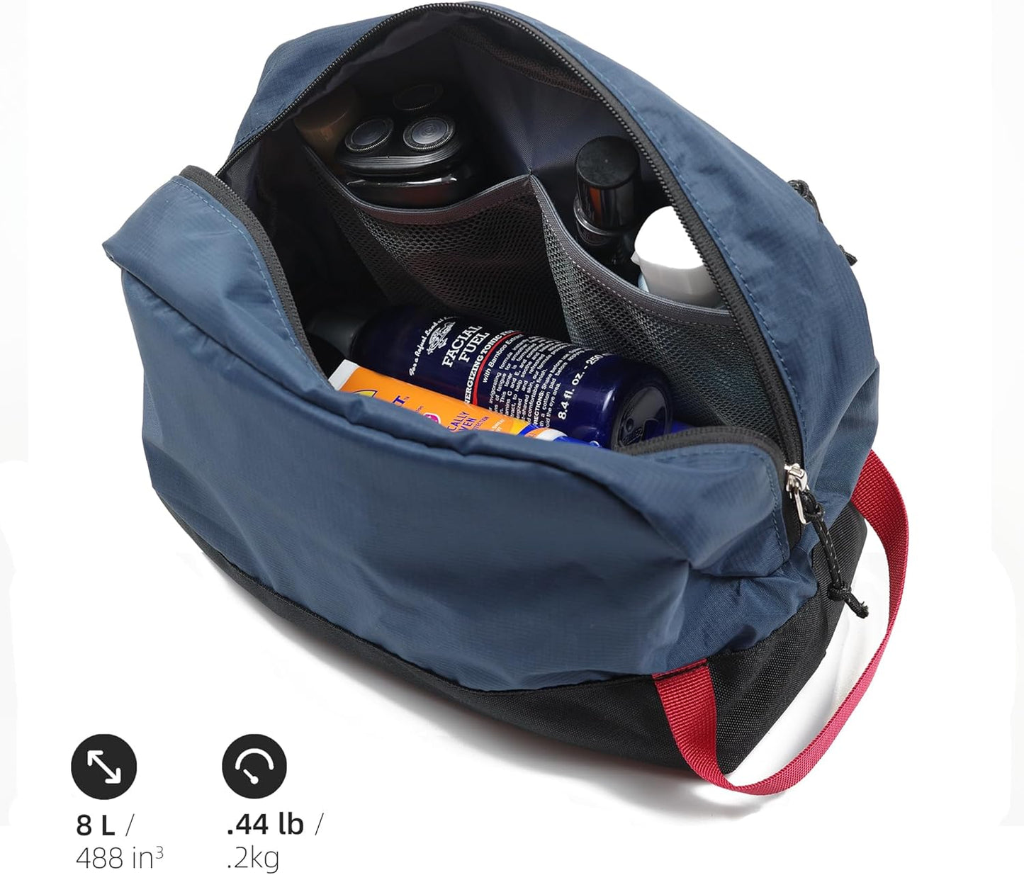 Travel Toiletry Bag 8L, Large Packing Cube with Waterproof TPU Wet/Dry Compartment (03 Blue Abyss)