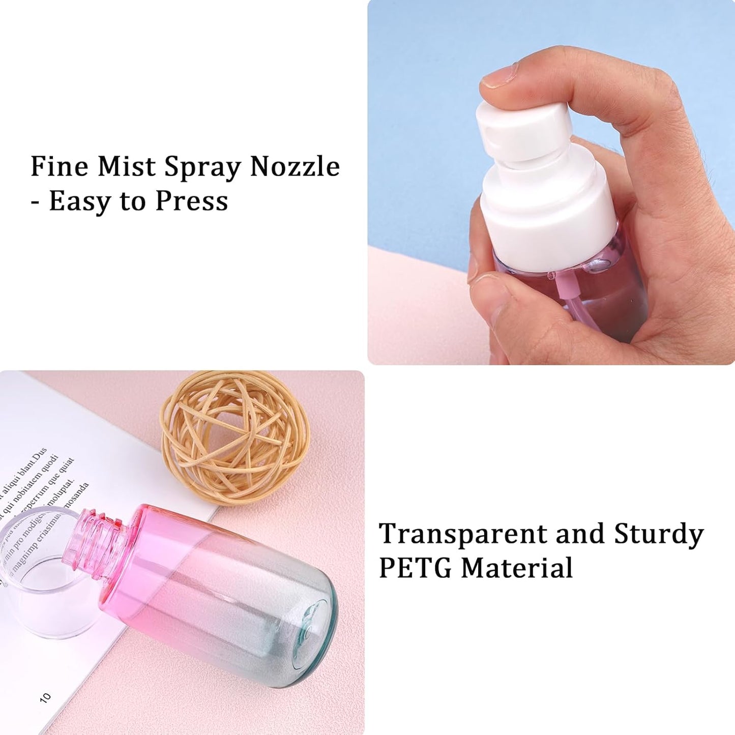 Cosywell Fine Mist Spray Bottles TSA Approved 2oz 60ml 8 Pack Leak Proof Travel Spray Bottle Empty Small Spray Bottles for Perfume Essential Oils Toners Rose Water Cosmetics (8PCS-4Colors)