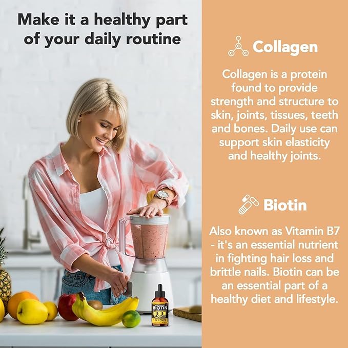 Super Natural Goods Liquid Biotin & Collagen 70,000mcg Hair Growth Vitamin Drops - Radiant Skin, Strong Nail Support - High Potency Hair Loss Supplement for Damaged Strands, for Men & Women (4oz)
