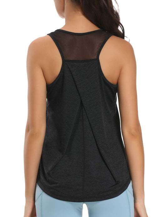 Aeuui Womens Workout Tops for Women Racerback Tank Tops Mesh Yoga Shirts Athletic Running Tank Tops Sleeveless Gym Clothes Dark Grey