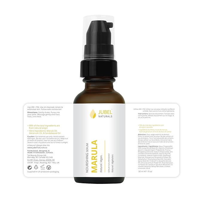 Face Serum Marula With Vegan Hyaluronic Acid, Visibly Targets Signs Of Aging, Fast Absorbing, Vegan, Cruelty Free, 100% Natural Skin Care, 1 fl.oz