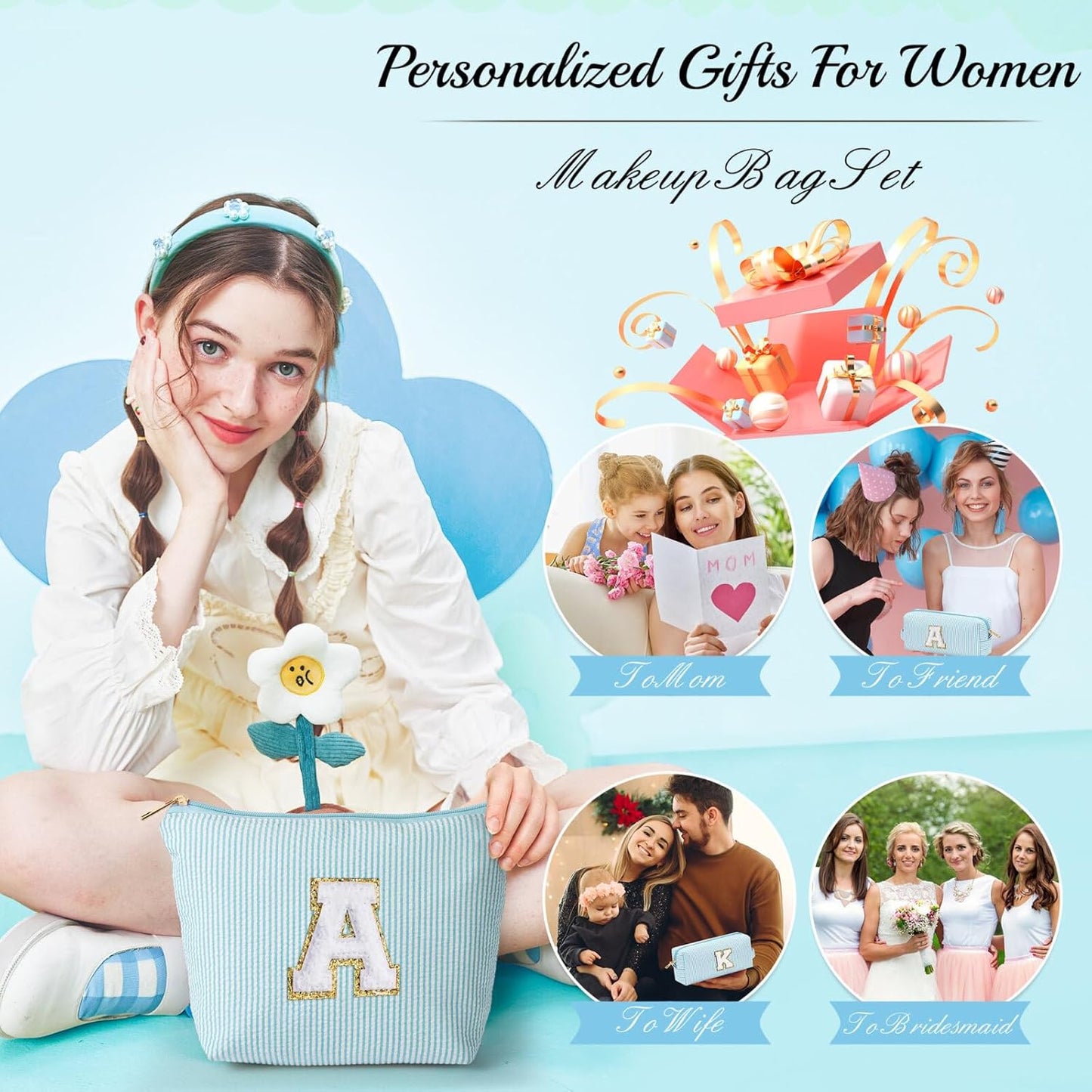 YOOLIFE Personalized Mothers & Graduation Gifts - Initial Cute Monogram Makeup Bags