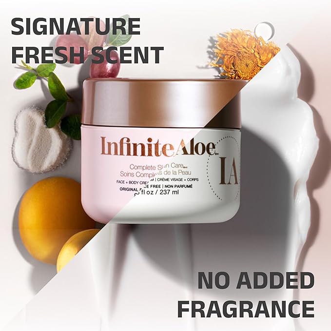 InfiniteAloe Complete Skin Care, Aloe Vera Powered Face and Body Cream for All Skin Types, Dry Skin Everyday Hero, Original Scent - Large Jar 8 oz & Travel Jar 0.5 oz