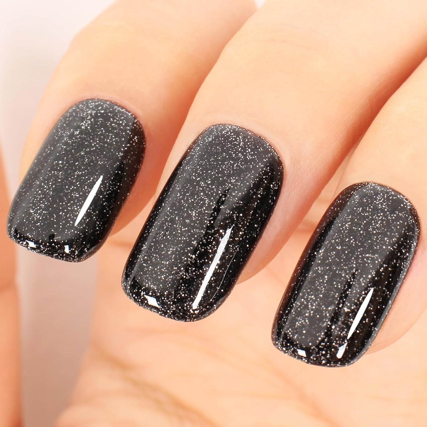 Glitter Black Gel Polish,Sparkle Shimmer Black Glitter Gel Nail Polish,15ml Soak Off UV Gel Polish for DIY Manicure, Gifts for Women Grils - GP0065