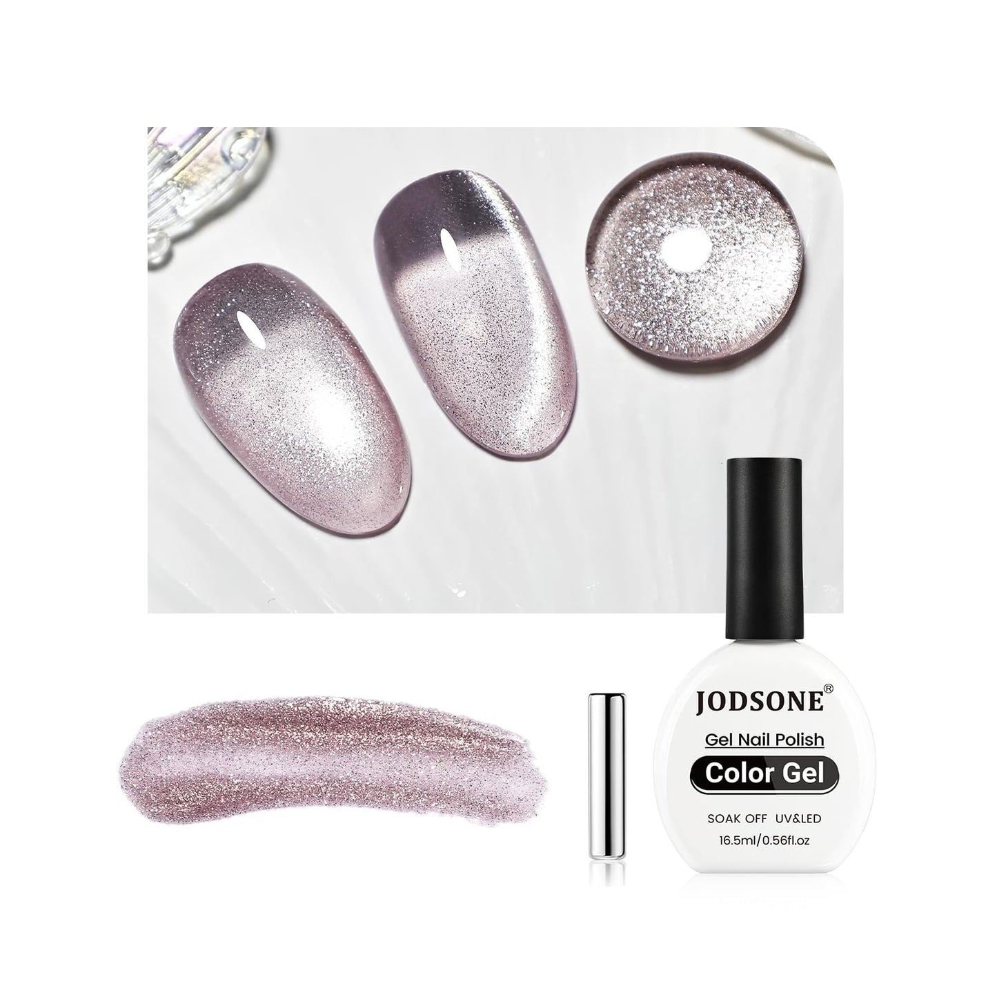 JODSONE 16.5ml Cat Eye Gel Nail Polish Silver Gray Glitter Magnetic Reflective Translucent at Home Salon Design Need U V Curing