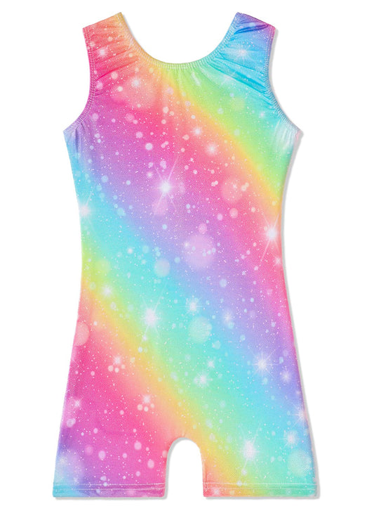 Leotards for Girls Gymnastics Toddler Kid Dance Outfit Athletic Dance Wear Shiny Rainbow Stripe Biketard (Rainbow Sparkle, 3-4T)