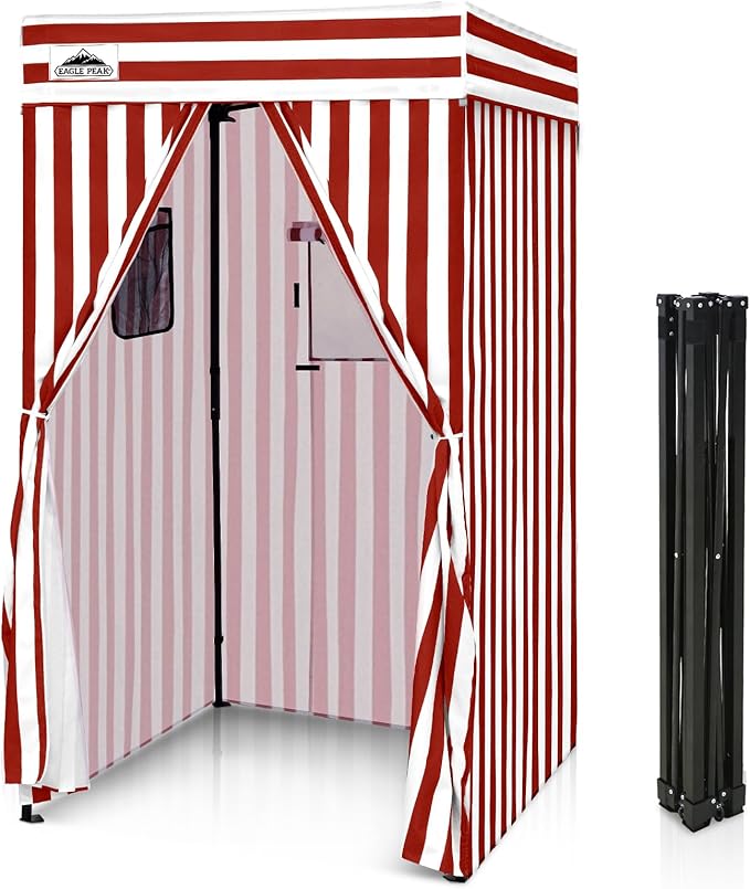 EAGLE PEAK Flex Compact 4x4 Pop-up Canopy Changing Room, Portable Privacy Dressing Room for Indoor Fashion Photoshoots, Camping, or Pool, White/Red