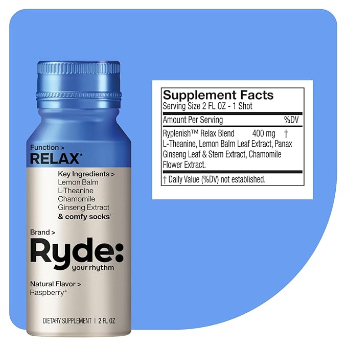 Ryde: Discovery Pack | Energize, Focus & Relax Shots | Green Tea Caffeine, Taurine, Ginseng, B Vitamins, L-Theanine, Lemon Balm, Chamomile | 0 Calories, 0 Sugar | Variety Pack Try Them All (24 Pack)