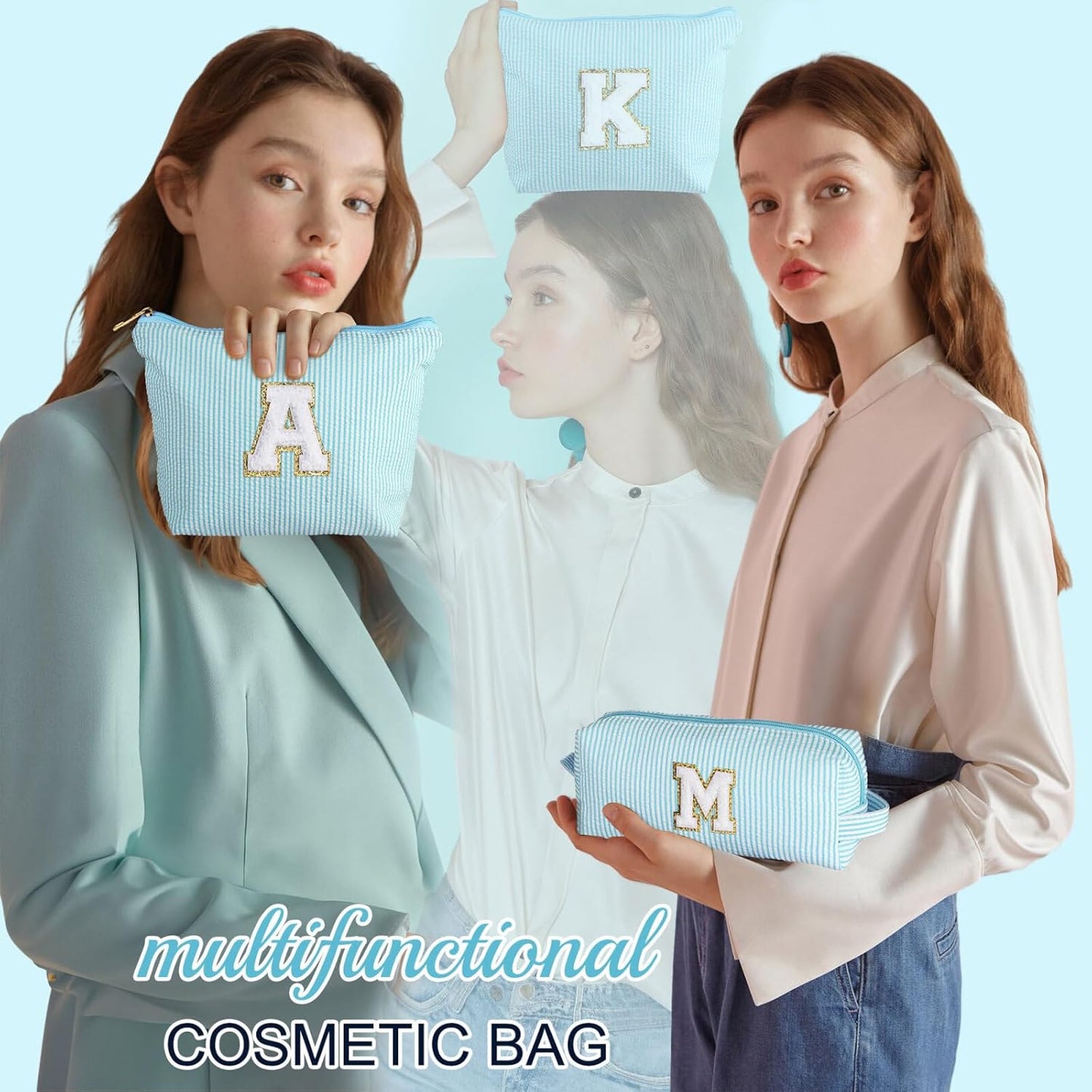 YOOLIFE Makeup Bag for Girls Teen Girl, 2 Pieces Monogram Make Up Bag | Makeup Pouch | Beauty Bag Personalized Friend Sister Wife Wedding Bride Stocking Stuffers for Girls Teen Daughter Sister S