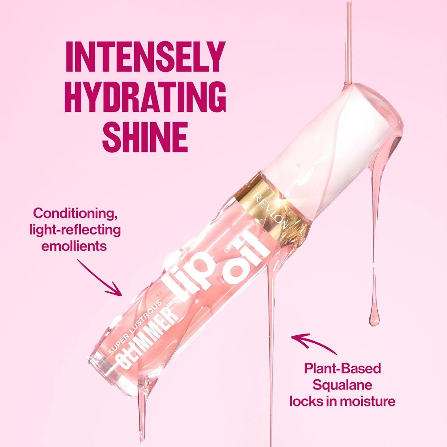 REVLON Super Lustrous Glimmer Lip Oil, Moisturizing & Tinted, Shiny Finish, Made with Plant-Based Squalane, 009 Boiling Point, 0.13 fl oz