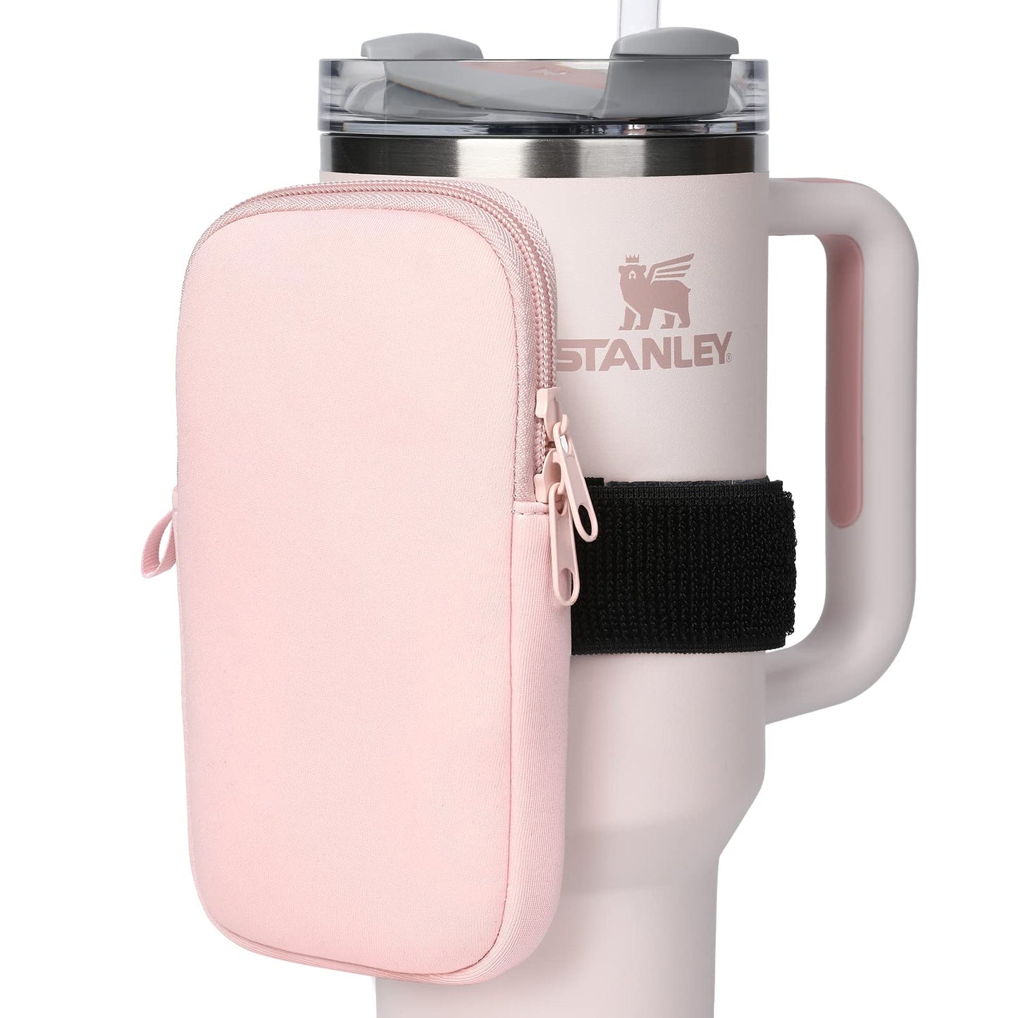 fruui Water Bottle Pouch For Stanley, Gym Tumbler Accessories for Women, Compatible With Stanley Quencher Adventure 40oz & IceFlow 20/30oz, Workout Outdoor Pocket Phone, Card, Keys, Cash (Pink)