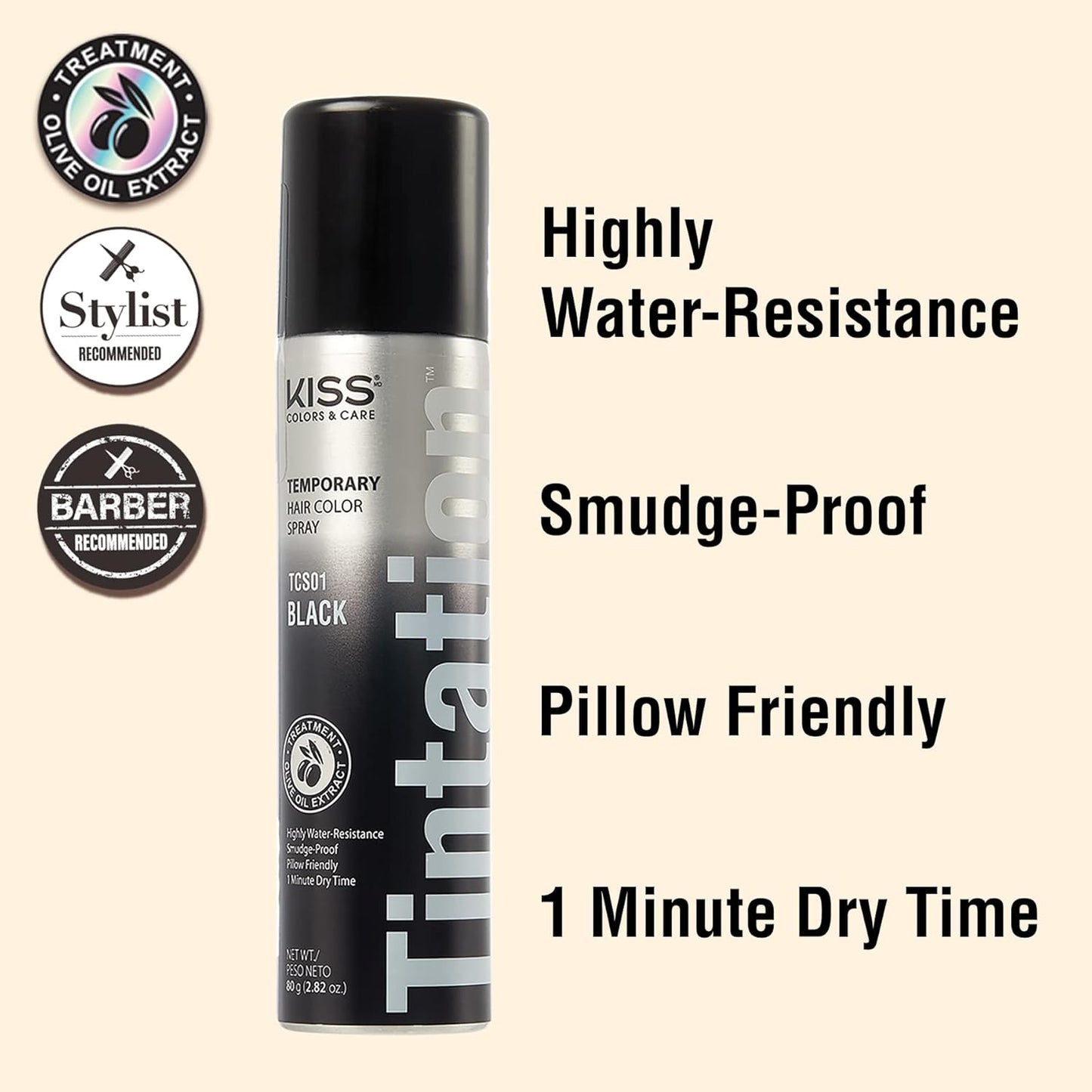 Kiss Gray Hair Concealer - Temporary Tintation Color Spray for Root Touch Up and Hair Dye 2.82 oz. 2 PACK (Black)