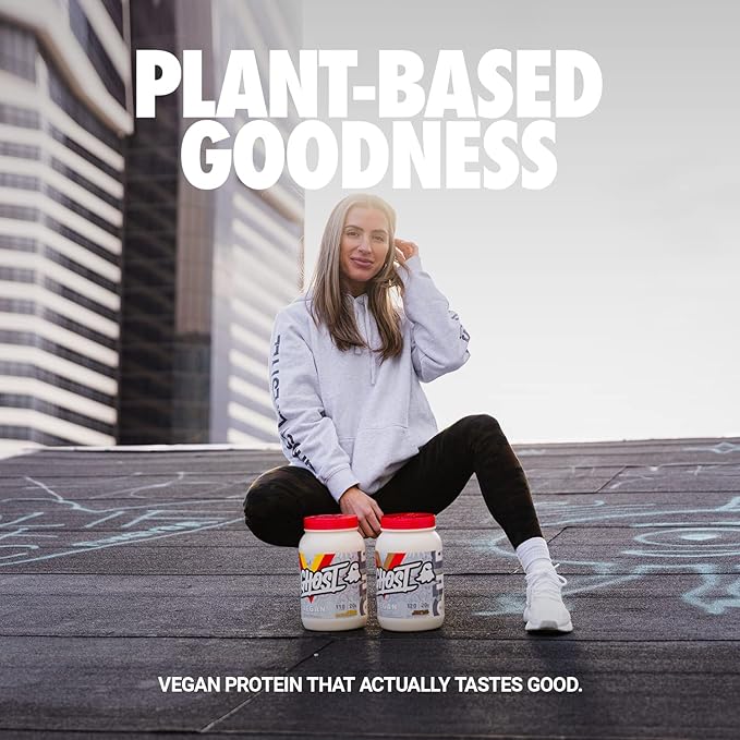 GHOST Vegan Protein Powder, Banana Pancake Batter - 2lb, 20g of Protein - Plant-Based Pea & Organic Pumpkin Protein - ­Post Workout & Nutrition Shakes, Smoothies, & Baking - Soy & Gluten-Free