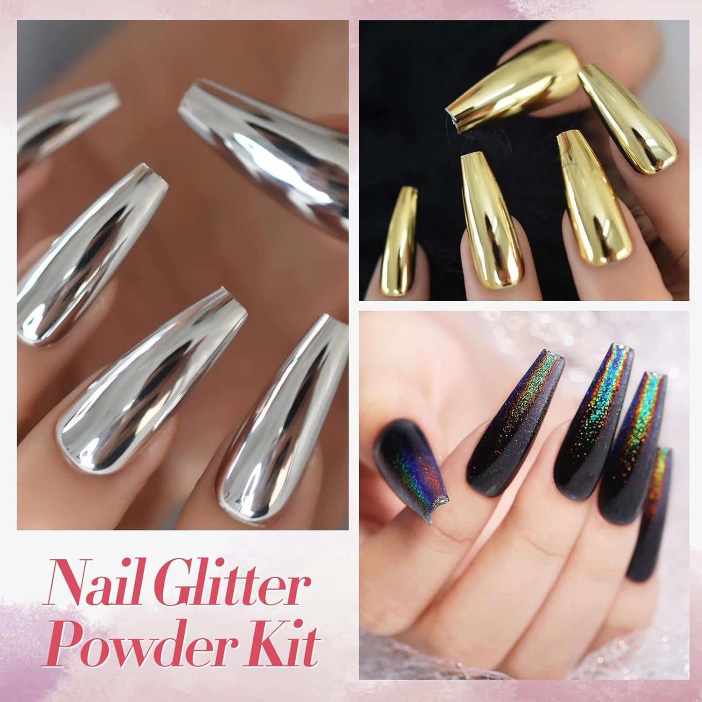 BORN PRETTY Chrome Nail Powder Holographic Nail Art Auroras Mermaid Pearl Nail Powder Reflective Glitter Manicure Pigment Chrome Powder 6 Boxes