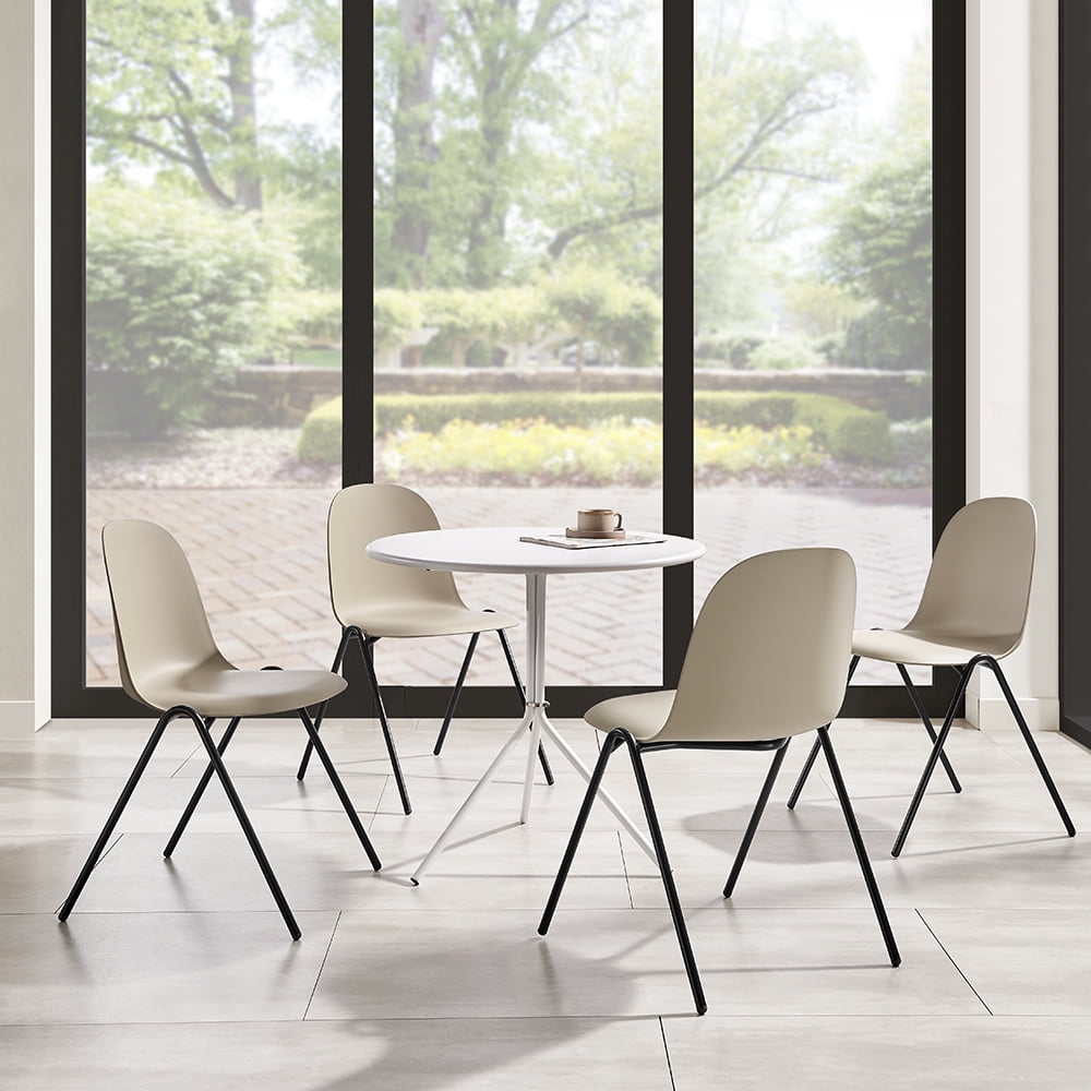 XDECO Patio Dining Table for 4, Bistro Table with Minimalist Modern Style, 31"Round Outdoor Coffee Side Table for Backyard, Deck, Yard, Garden, Poolside, White