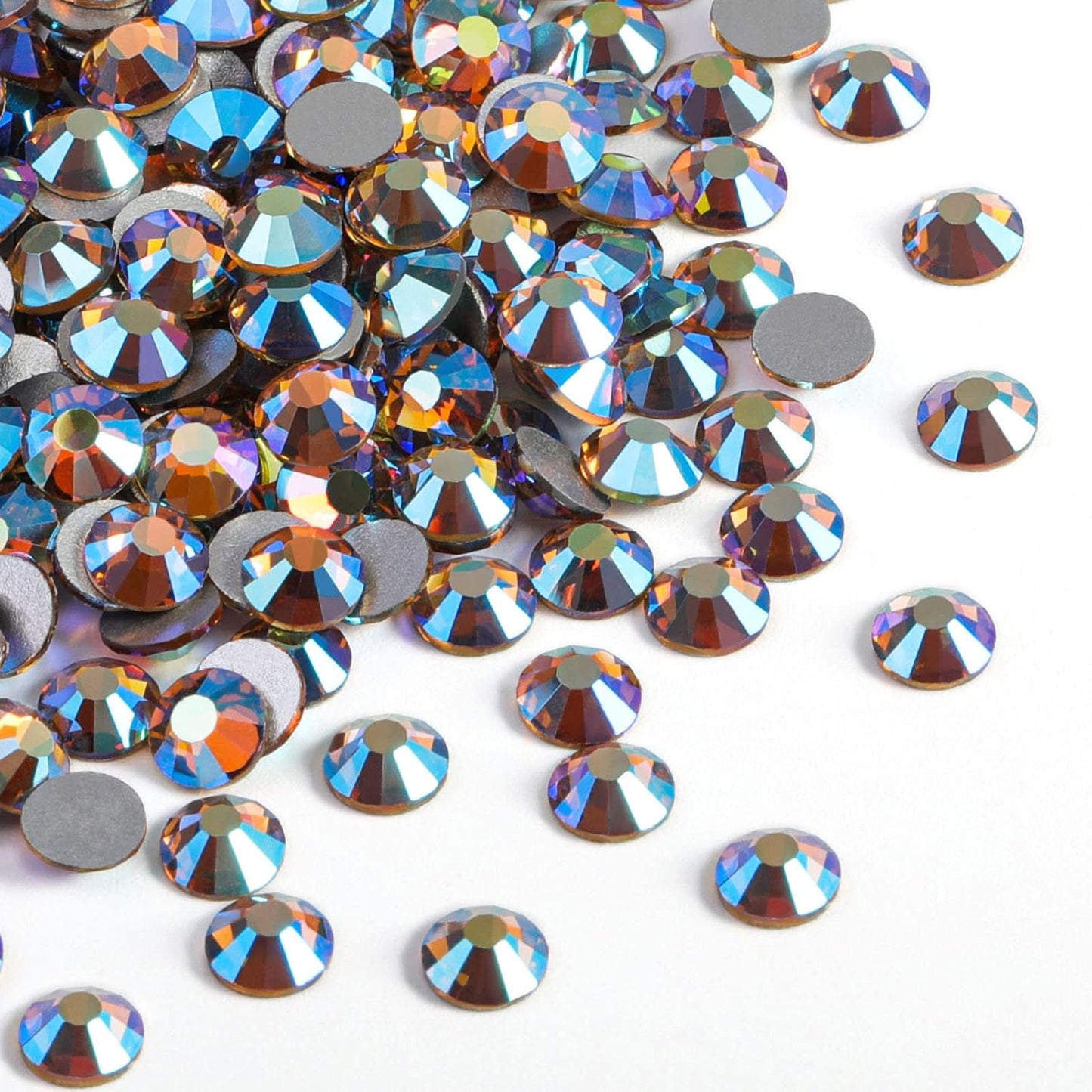 beadsland 2880pcs Flat Back Crystal Rhinestones Round Gems for Nail Art and Craft Glue Fix, Lt.Colorado Topaz AB,SS4,1.5-1.7mm