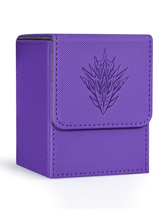 ZLCA Card Deck Box for Trading Cards with 2 Dividers, Card Storage Box Fits 100+ Single Sleeved Cards, PU Leather Strong Magnet Card Deck Case Holder for Magic Commander TCG CCG (Purple,Sliver)