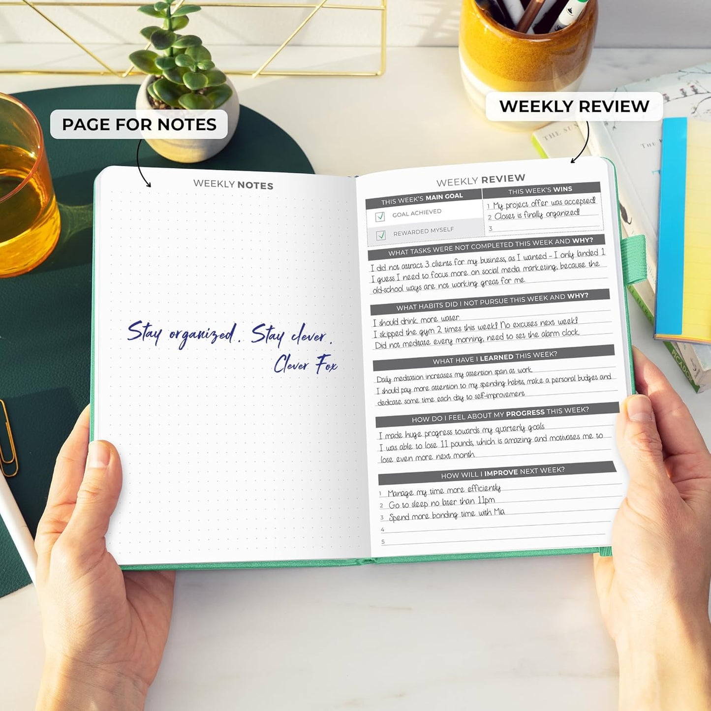 Clever Fox Daily Planner – Undated Planning Notebook with Hourly Schedule & To-Do List – Personal Day Task & Work Organizer, 6 Months (Emerald)