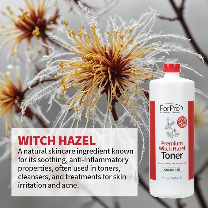 ForPro Premium Witch Hazel Toner, Alcohol-Free, Naturally Soothe, Tone & Hydrate Skin, Vegan, Cucumber Scent, 32 Fl Oz (Pack of 4)